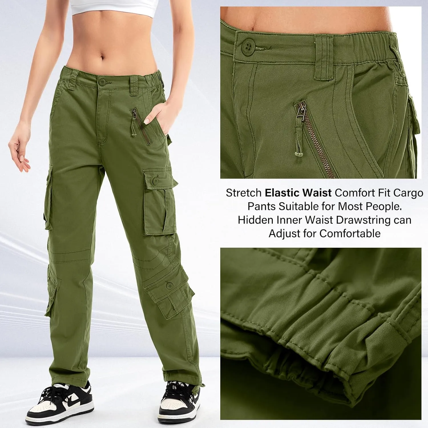Womens Cargo Army Combat Work Pants with 8 Pockets Casual Cotton Ripstop Construction Pants