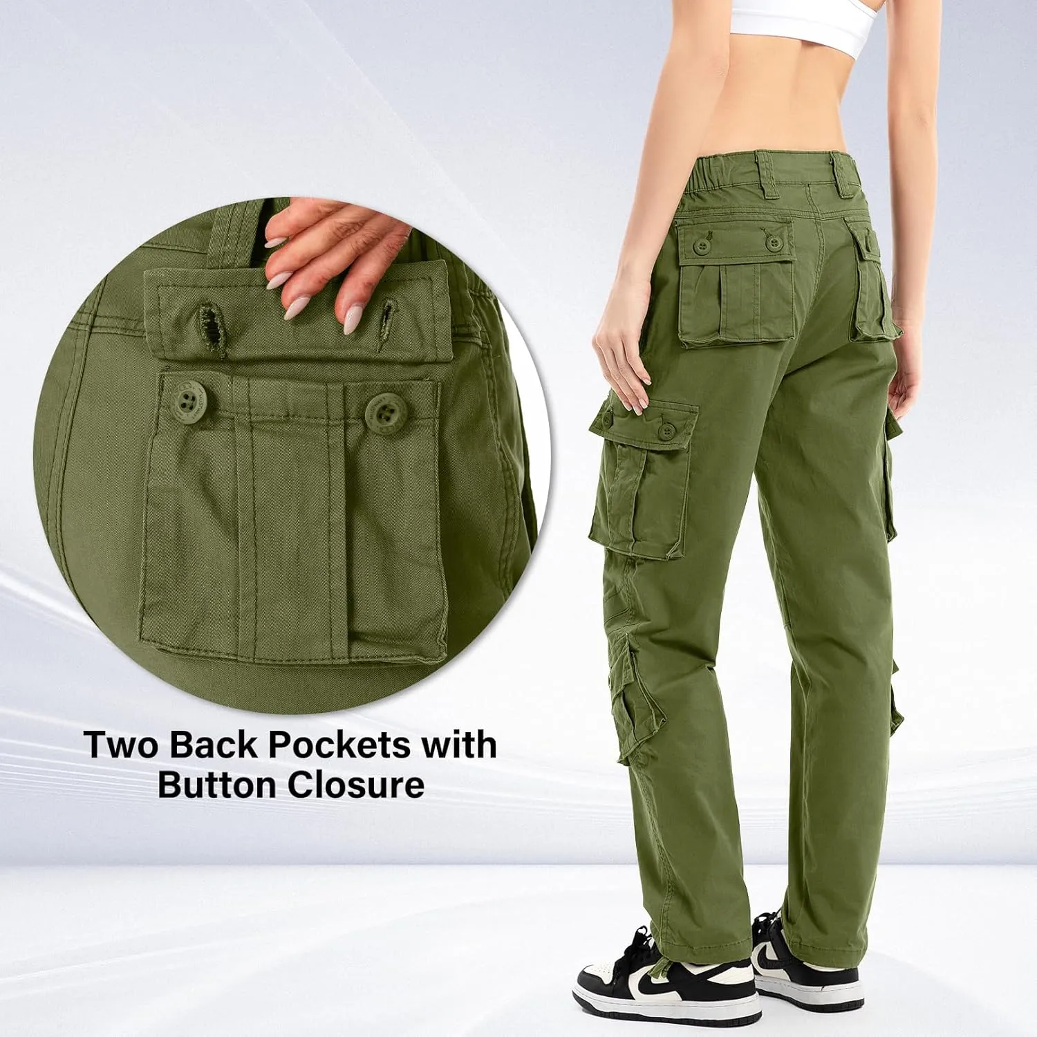 Womens Cargo Army Combat Work Pants with 8 Pockets Casual Cotton Ripstop Construction Pants