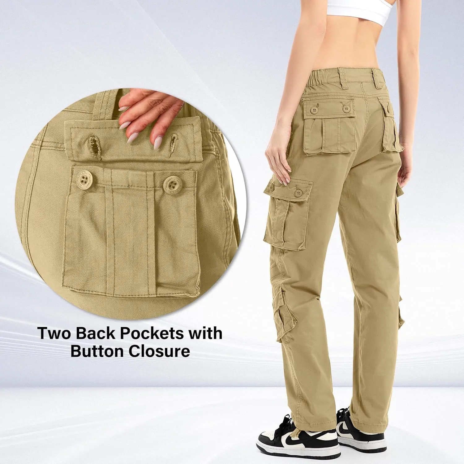 Womens Cargo Army Combat Work Pants with 8 Pockets Casual Cotton Ripstop Construction Pants