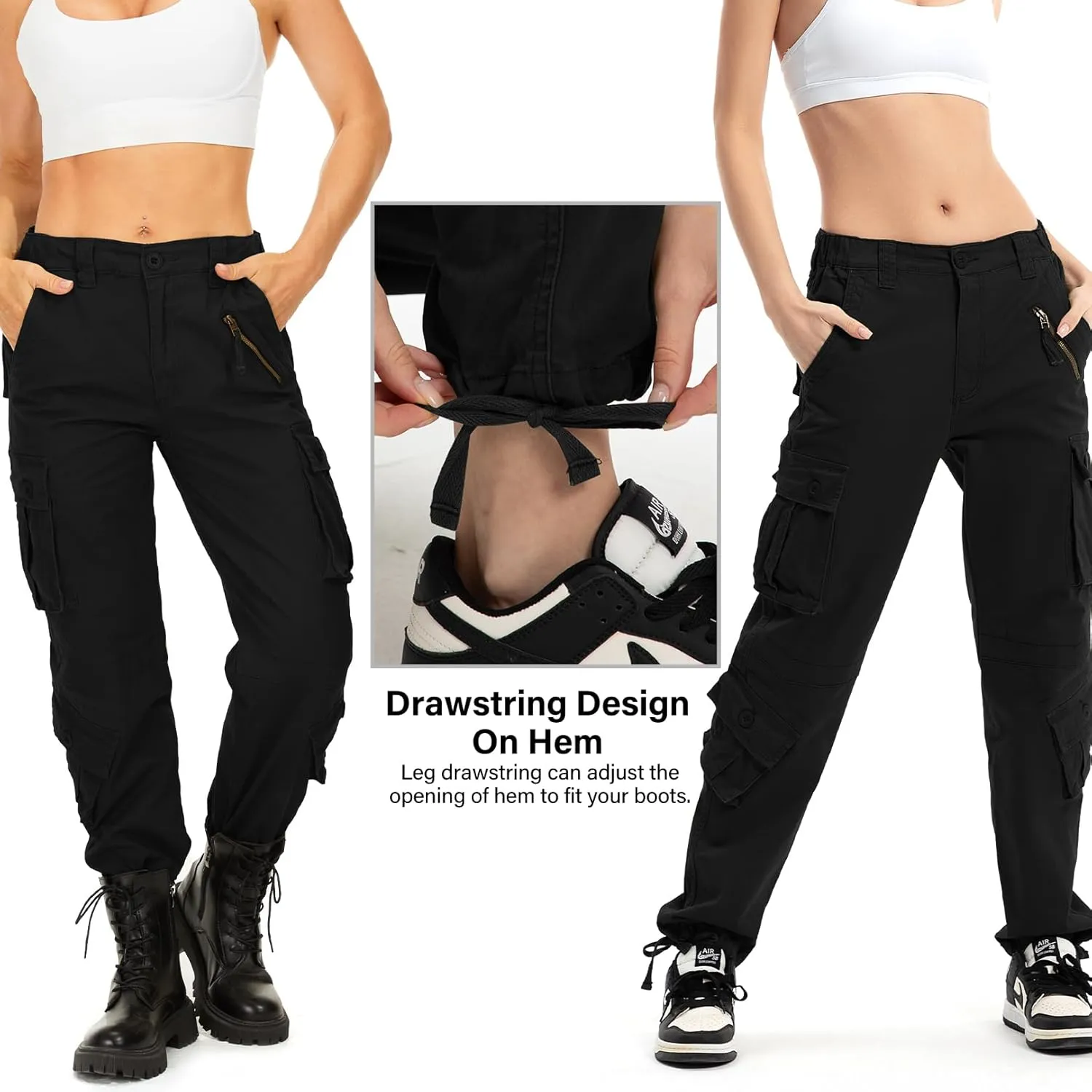 Womens Cargo Army Combat Work Pants with 8 Pockets Casual Cotton Ripstop Construction Pants
