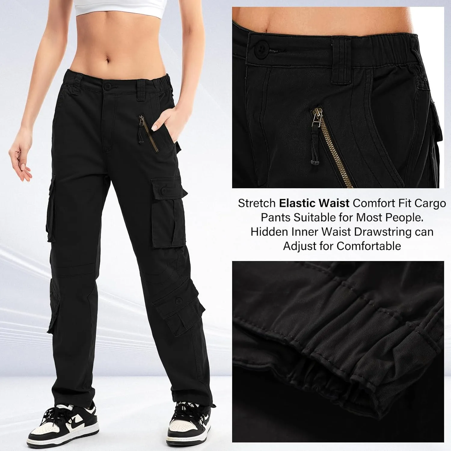 Womens Cargo Army Combat Work Pants with 8 Pockets Casual Cotton Ripstop Construction Pants