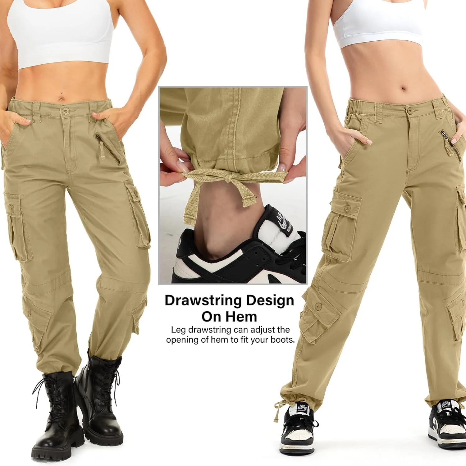Womens Cargo Army Combat Work Pants with 8 Pockets Casual Cotton Ripstop Construction Pants