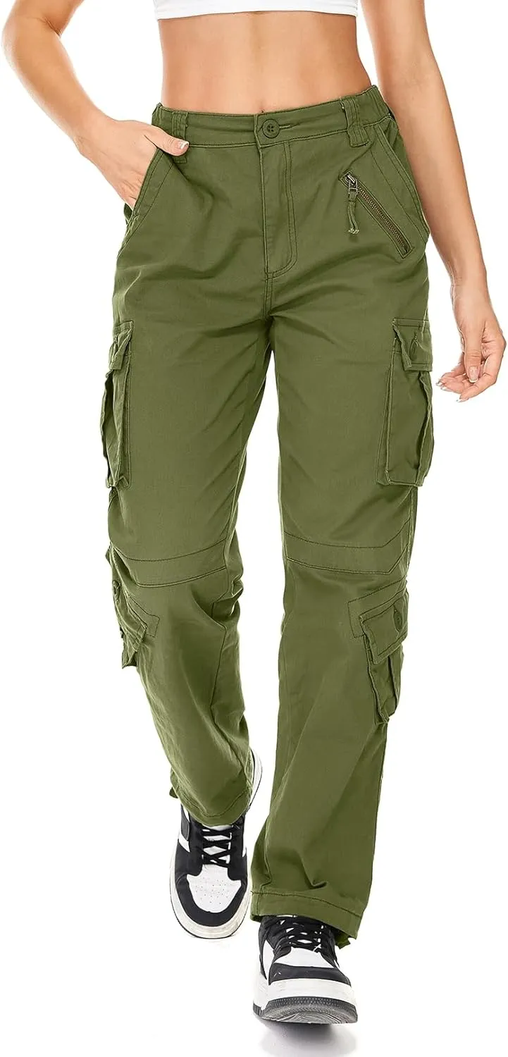 Womens Cargo Army Combat Work Pants with 8 Pockets Casual Cotton Ripstop Construction Pants