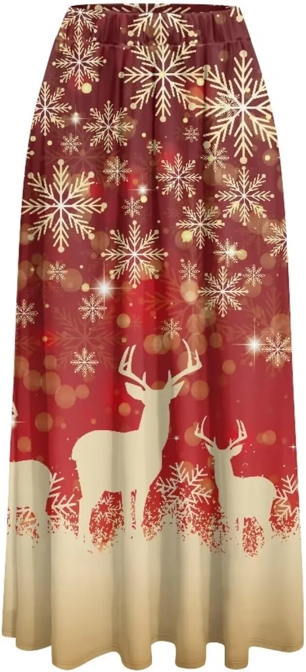 Women's High Waist A-Line Skirt Polyester Maxi Skirt with Pockets for Walking Vacation Travel