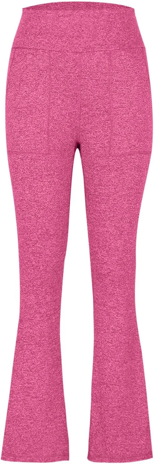 Women's High Waist Yoga Pants Casual Flared Trousers Solid Elastic Waist Pocket Pants Slim Fit Stretchy Stylish Pants