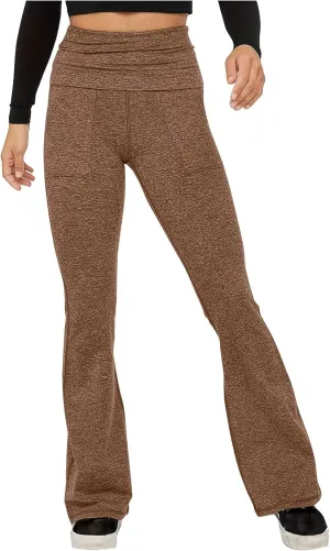 Women's High Waist Yoga Pants Casual Flared Trousers Solid Elastic Waist Pocket Pants Slim Fit Stretchy Stylish Pants