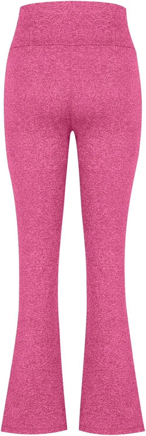 Women's High Waist Yoga Pants Casual Flared Trousers Solid Elastic Waist Pocket Pants Slim Fit Stretchy Stylish Pants