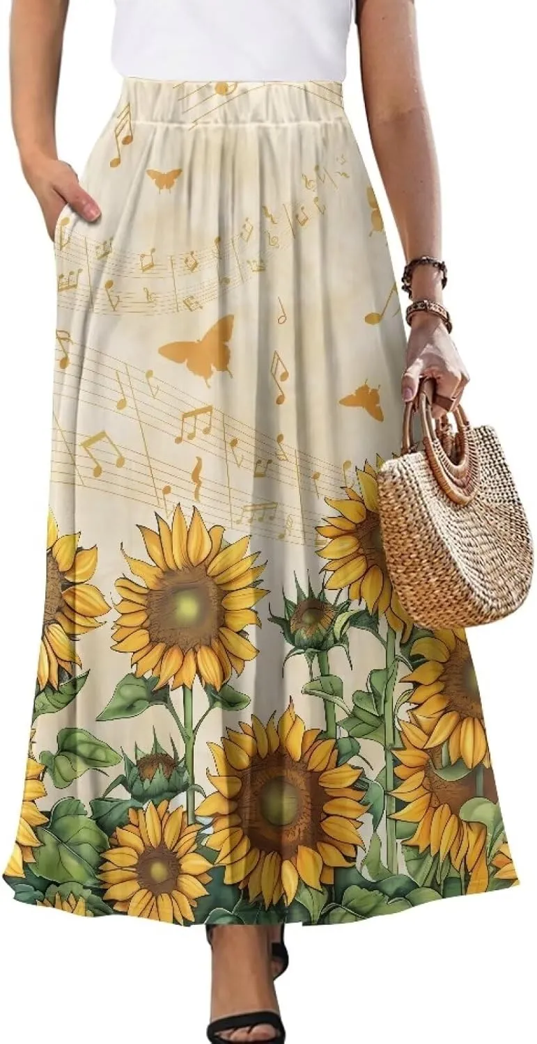 Womens Maxi Polyester Skirt Fall Wedding Dresses Winter Party Elegant High Waisted Skirts with Pockets