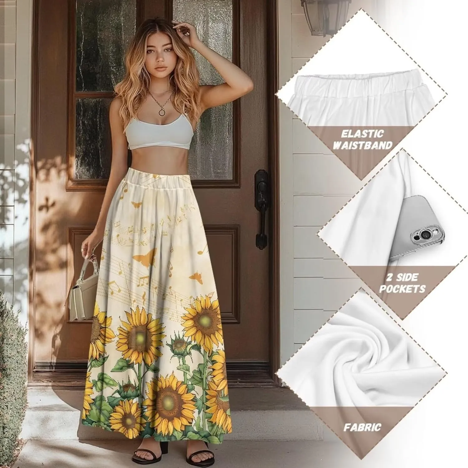 Womens Maxi Polyester Skirt Fall Wedding Dresses Winter Party Elegant High Waisted Skirts with Pockets