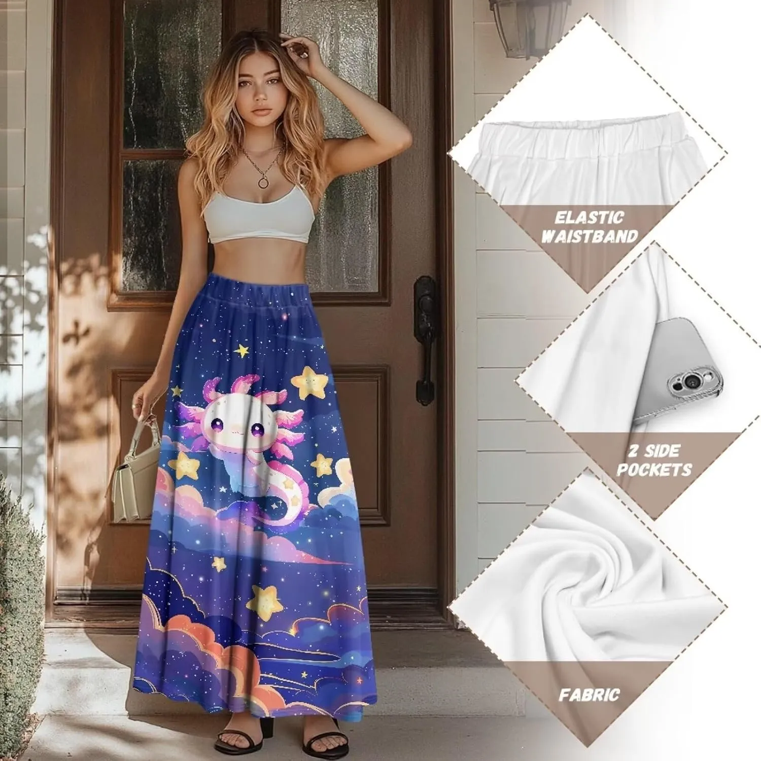 Womens Maxi Polyester Skirt Fall Wedding Dresses Winter Party Elegant High Waisted Skirts with Pockets