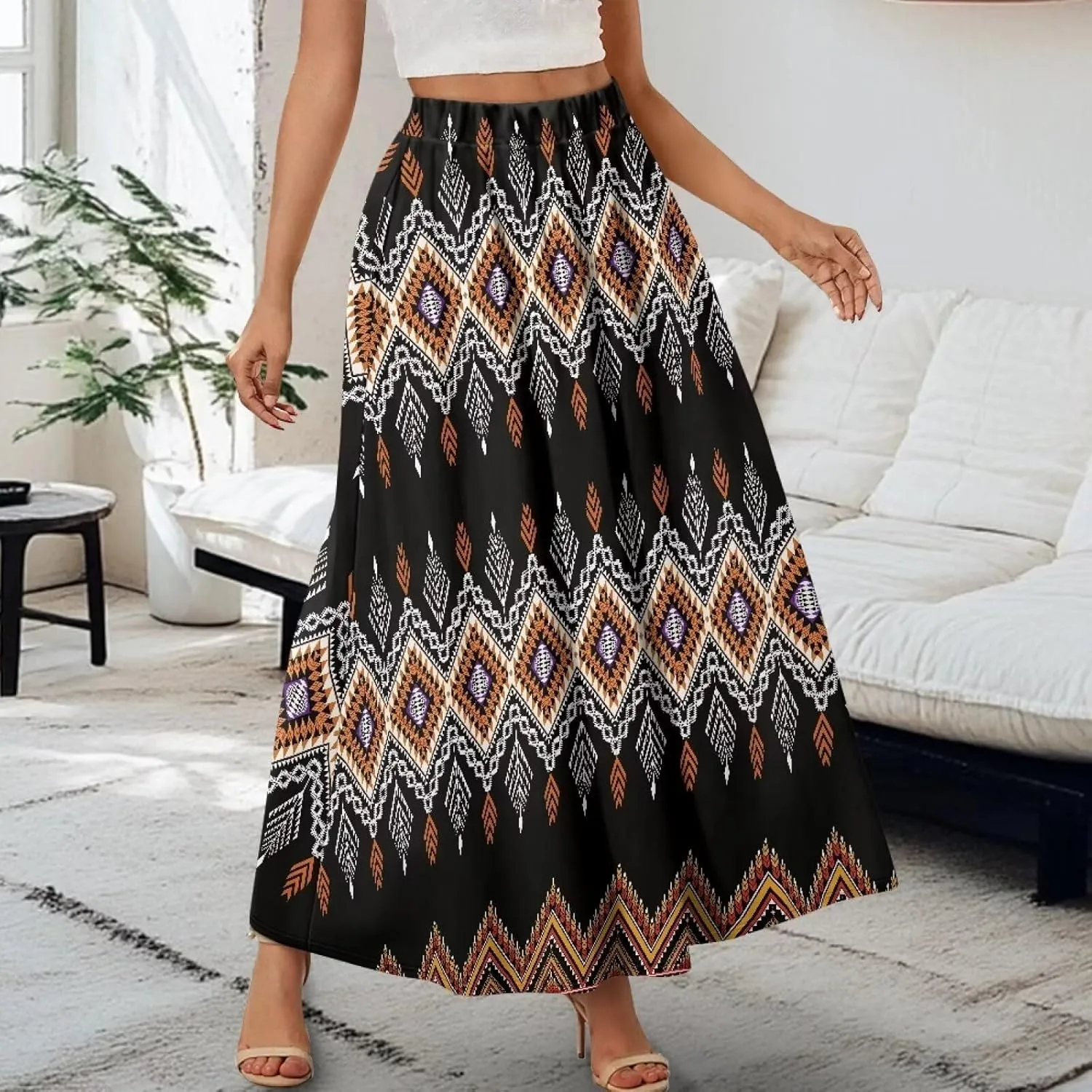 Women's Maxi Pull On Closure Skirt Plus Size Flowy A-Line Skirt with Pockets for Leisure Daily Life
