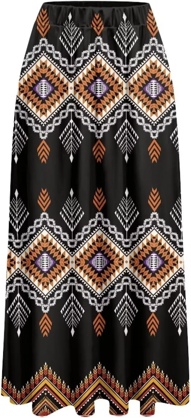 Women's Maxi Pull On Closure Skirt Plus Size Flowy A-Line Skirt with Pockets for Leisure Daily Life