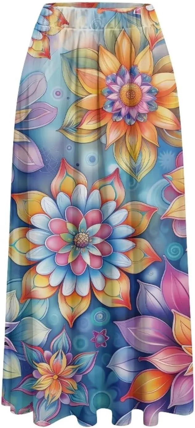Women's Maxi Pull On Closure Skirt Plus Size Flowy A-Line Skirt with Pockets for Leisure Daily Life