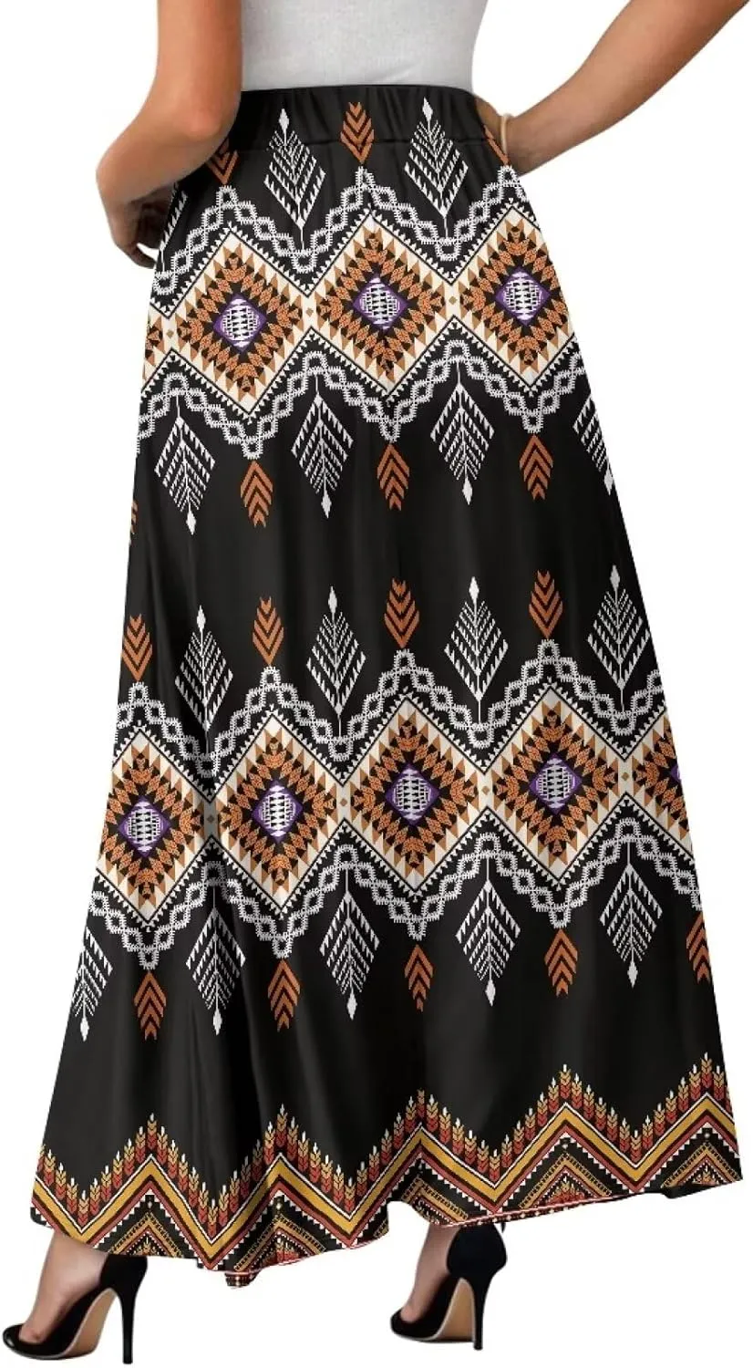 Women's Maxi Pull On Closure Skirt Plus Size Flowy A-Line Skirt with Pockets for Leisure Daily Life