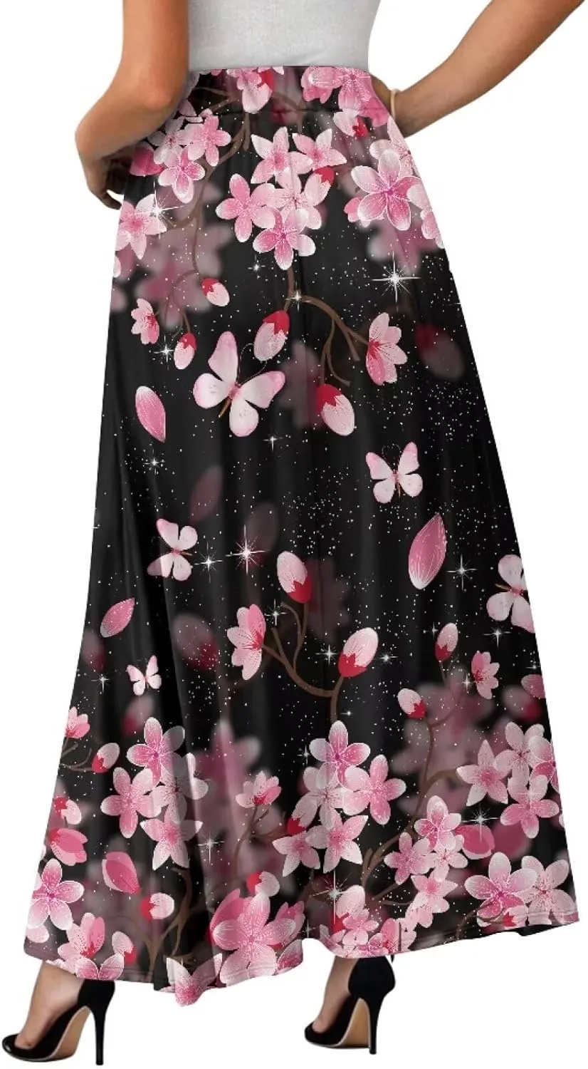 Women's Maxi Pull On Closure Skirt Plus Size Flowy A-Line Skirt with Pockets for Leisure Daily Life