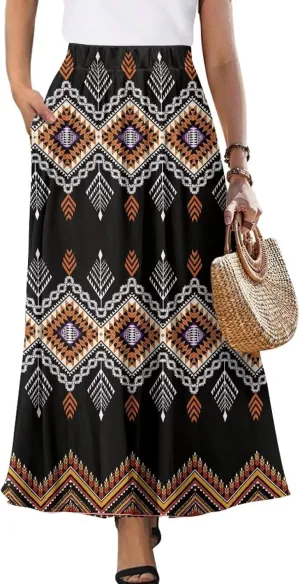 Women's Maxi Pull On Closure Skirt Plus Size Flowy A-Line Skirt with Pockets for Leisure Daily Life