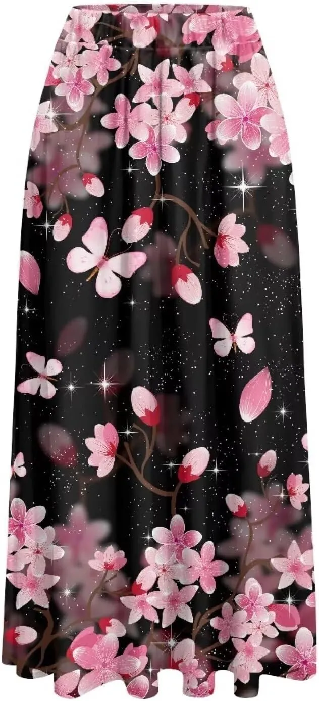 Women's Maxi Pull On Closure Skirt Plus Size Flowy A-Line Skirt with Pockets for Leisure Daily Life