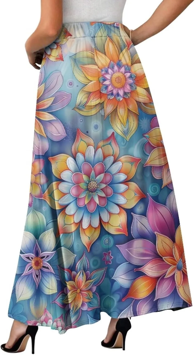Women's Maxi Pull On Closure Skirt Plus Size Flowy A-Line Skirt with Pockets for Leisure Daily Life