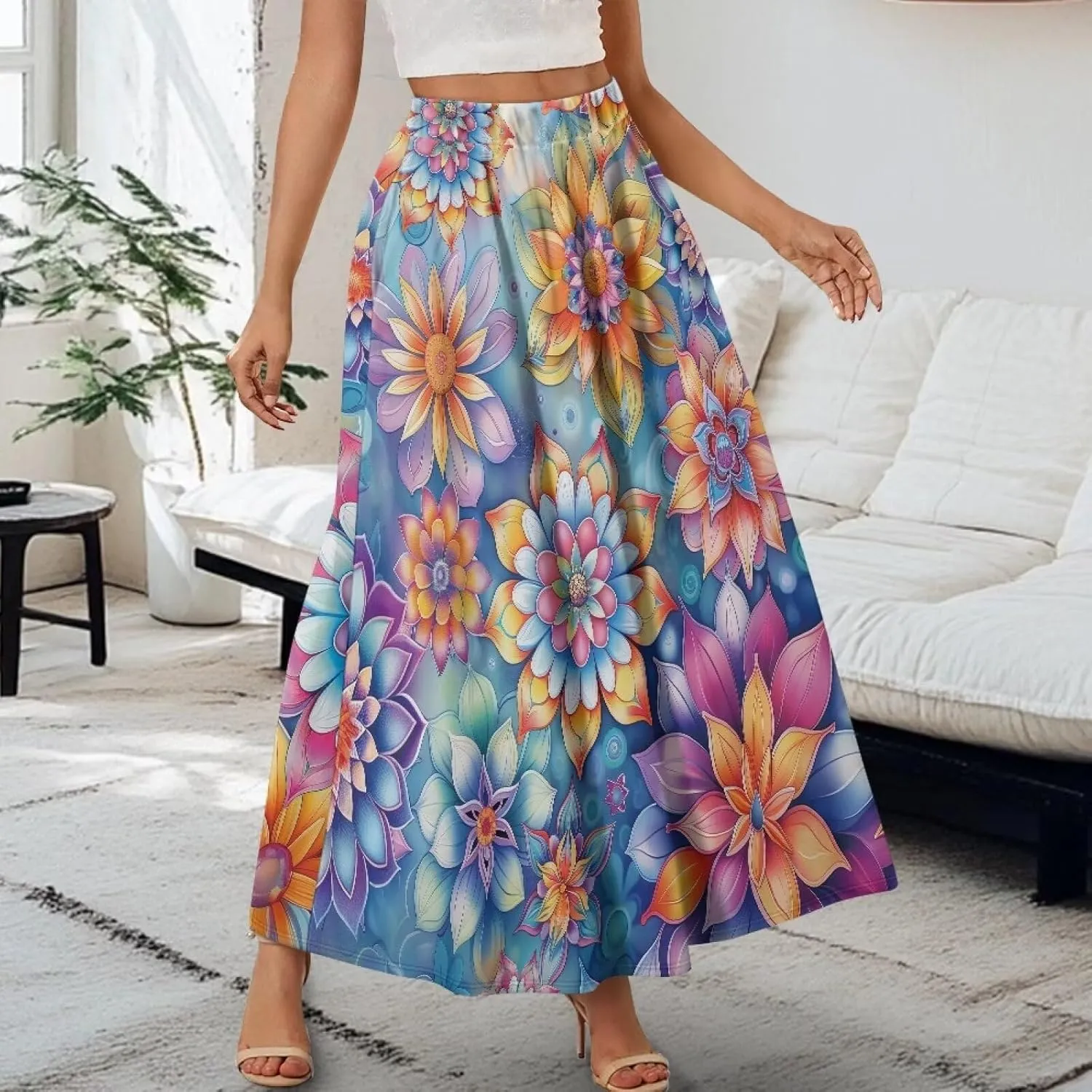 Women's Maxi Pull On Closure Skirt Plus Size Flowy A-Line Skirt with Pockets for Leisure Daily Life