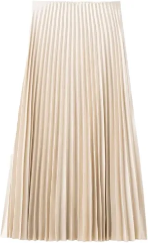 Women's Silk Satin Solid Pleated Midi Skirt Women Vintage High Waist Skirts
