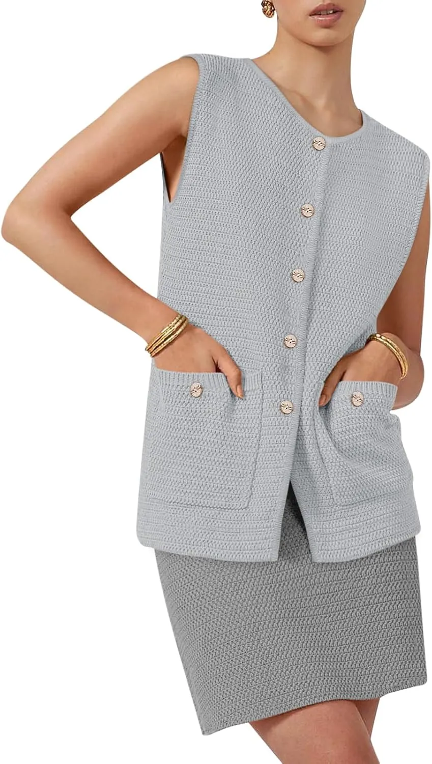 Yousify Womens Sweater Vest Sleeveless Button Down Round Neck Knitted Tank Tops Casual Cardigan for Women